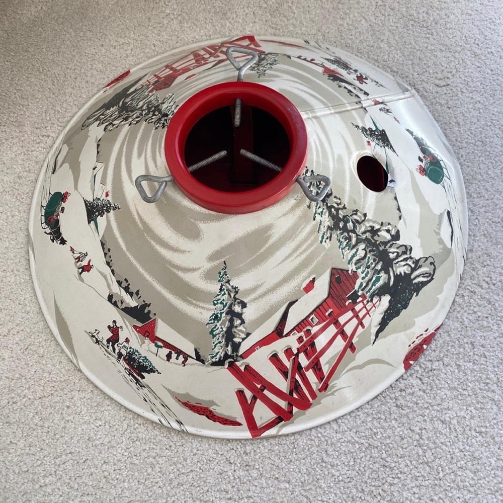 Vintage Coloramic Tin Litho Christmas Tree Stand